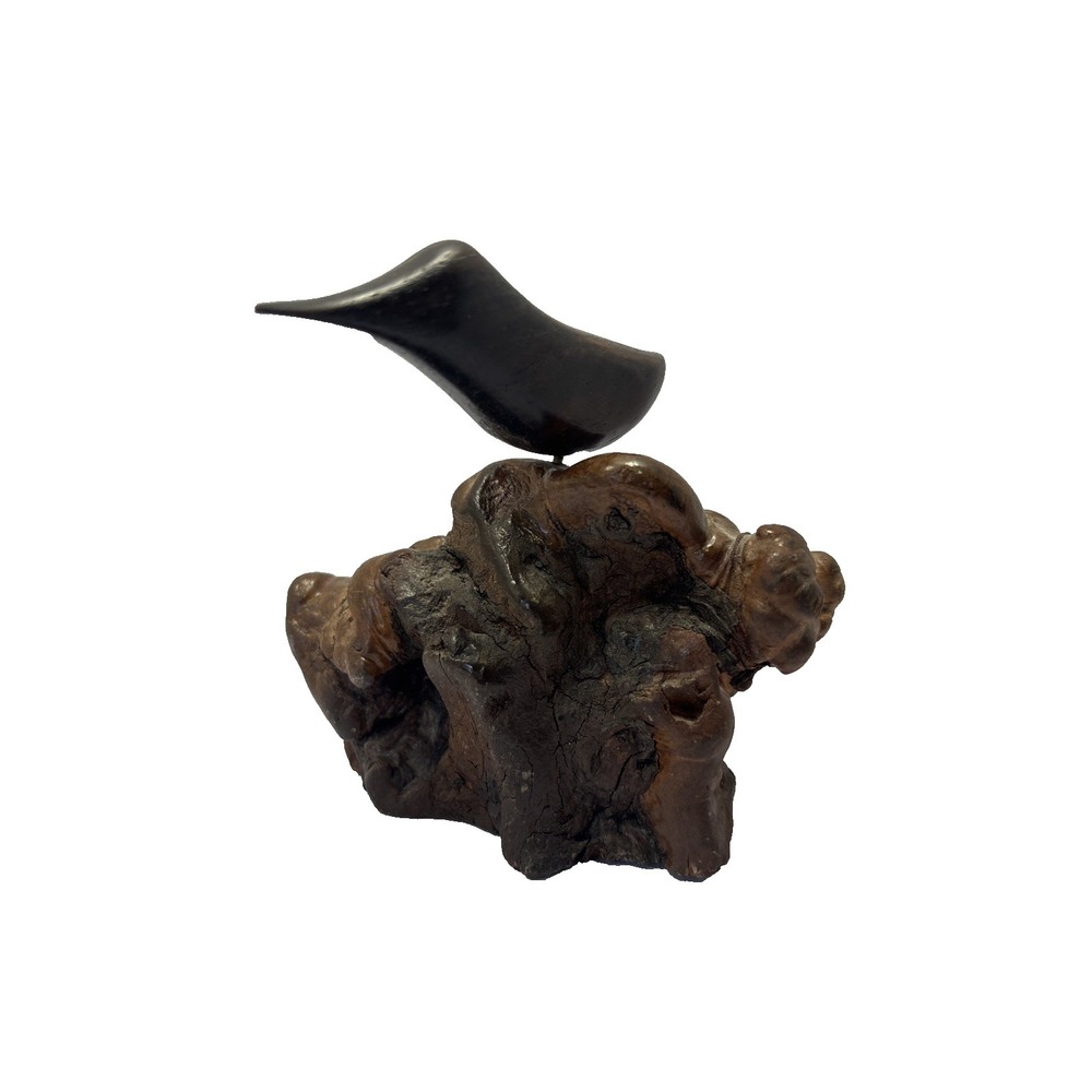 Vtg Signed Miles Greer Hand Carved‎ Wooden Bird on Burl Wood Base Statue Medium